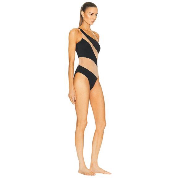 Norma Kamali Snake Mesh Mio One Piece Swimsuit in Black & Nude X-Small New Women - Picture 3 of 15
